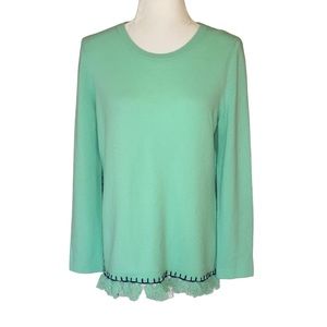 Sail to Sable Cashmere Mint Green & Navy Blue Tassel Fringe Sweater - M